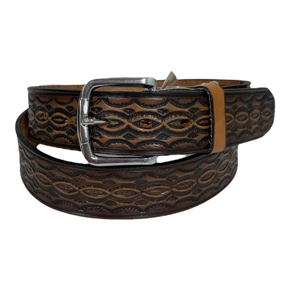 Unbranded Other - Western Men's Tooled Brown Leather Belt 40 New NWT Cowboy Rodeo Snap Buckle
